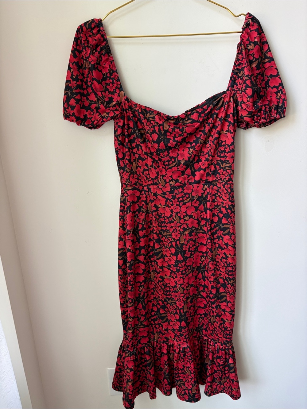NWT Lait Collection Carmen Puff Sleeves Stretch Midi Dress Lined Feminine Size S
